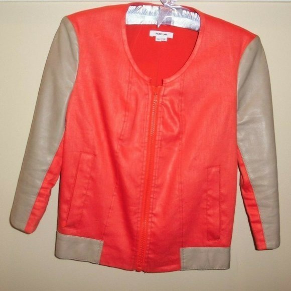 Helmut Lang Lambskin Leather Coated Linen bomber Jacket Blazer Orange‎ Casual P - Picture 4 of 8